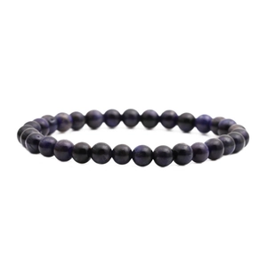 Polished natural tiger eye beaded bracelet with deep purple stones and elastic cord