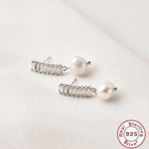 Luxury S925 sterling silver earrings with shell pearls and sparkling cubic zirconia