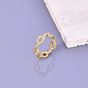 Anello a Catena da Donna alla Moda in Acciaio al Titanio Placcato Oro 18K Design a Naso di Maiale Cavo Gioielli Minimalisti