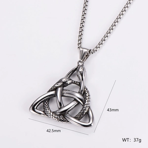 Stainless steel Celtic knot snake pendant necklace 43mm height and 37g weight details