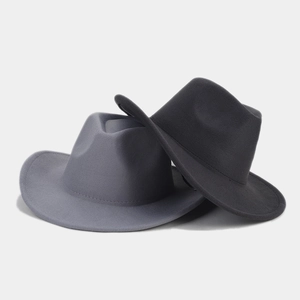 Classic wool fedora hats in grey and charcoal for men and women with flat brim