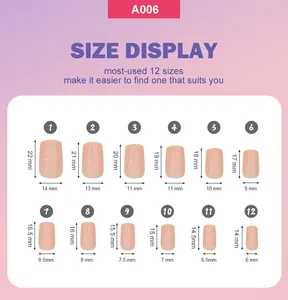 Size chart showing 12 standard dimensions for glossy solid color press-on nail tips