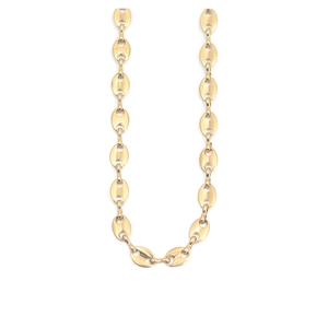 Detailed close-up of high-polish gold coffee bean links for bracelets and necklaces
