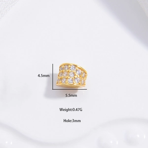 Golden S925 silver barrel bead with cubic zirconia and 4.5x5.5mm dimension details