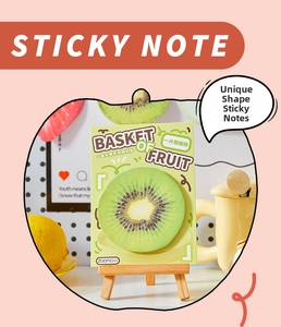 Fruit shaped sticky note with kiwi design displayed on a mini wooden easel stand
