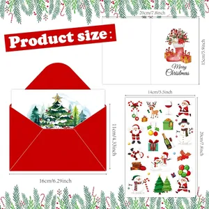 Coffret de cartes de Noël avec enveloppes et autocollants, avec dimensions détaillées