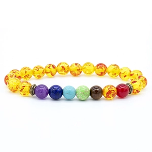 Natural tiger eye and 7 chakra energy yoga beaded bracelet with antique metal spacers