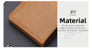 Macro shot of brown PU leather texture and neat stitching on a minimalist men's wallet