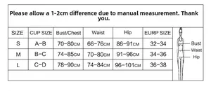 Detailed size chart for sexy high waisted bikini showing bust waist and hip measurements