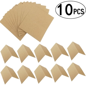 Set of 10 brown kraft paper display cards in flat and folded standing positions