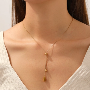 Stainless Steel Teardrop Pendant Y-Shaped Necklace Adjustable Snake Chain Gold Plated Fashion Jewelry For Women