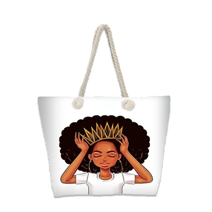 Sac de plage en toile avec anses en corde et motif d'une fille africaine zen