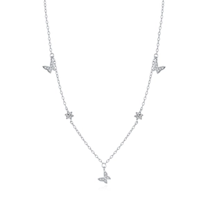Elegant S925 silver butterfly necklace with sparkling crystals on a white background