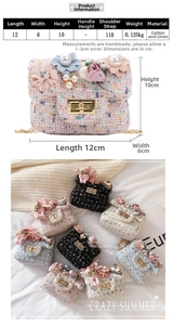 Detailed size specifications for mini tweed crossbody bag showing 12x6x10cm dimensions