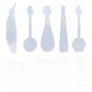 Lot de 5 moules en silicone pour marque-pages en résine avec instruments de musique et plumes