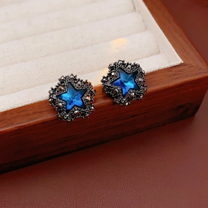 Blaue Stern Ohrstecker Mit Legierung Strass Und Silbernem Ohrringstift Retro Gothic Dunkler Luxus Chic Stil Für Damen