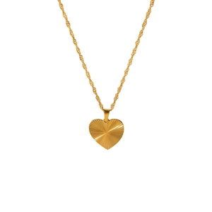 Golden heart pendant necklace with sunburst texture and twisted chain for women