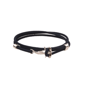 Braided nautical rope bracelet featuring a silver metallic hammerhead shark clasp in black