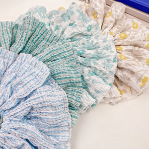 Oversized seersucker scrunchie set with floral and striped patterns for women