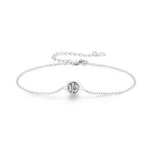 Minimalist S925 sterling silver bracelet with a round moissanite on a delicate chain
