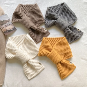 Winter Warm Knitted Scarf For Women Korean Style Cross Perforated Neckerchief Solid Color Soft Cold Weather Neck Warmer