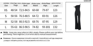 Detailed size guide table for one-shoulder jumpsuit with measurements in centimeters