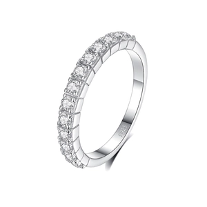 Anello impilabile in argento sterling S925 con mezza banda di zirconi cubici da 2mm lucidi