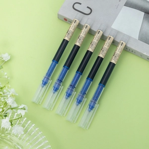 Detail of 0.5mm quick-dry liquid ink rollerball pens with transparent visible ink supply