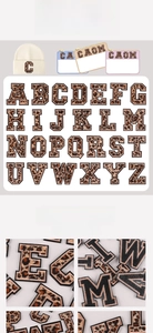 Detailed embroidery texture of 26 leopard print letter patches for clothing and bags