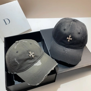 Distressed cotton baseball cap with vintage wash and metallic cross emblem in gift box
