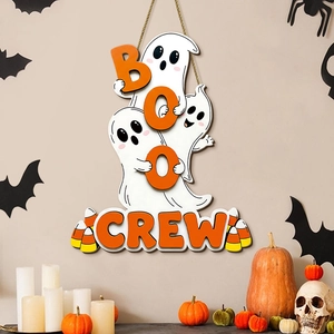 Targa da parete Halloween Boo Crew in legno con fantasmi carini e decori festivi
