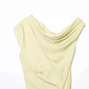 Elegant light green off-the-shoulder asymmetrical ruched top for women in smooth fabric