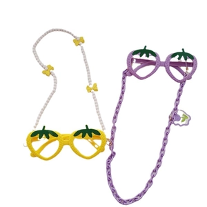 Kids strawberry shaped decorative eyeglass frames with matching colorful beaded chains