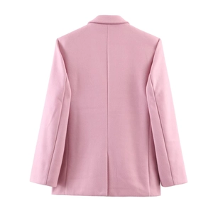Pink oversized women's blazer jacket with back slit detail and premium wool texture