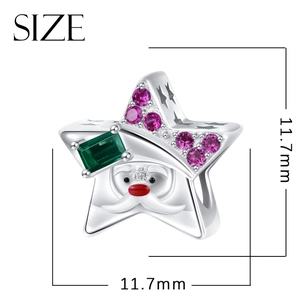 S925 sterling silver Santa Claus bead with green gemstone and star-shaped design