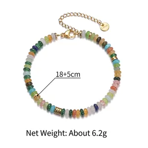 Bohemian colorful beaded bracelet for women with golden stainless steel clasp and 18+5cm chain
