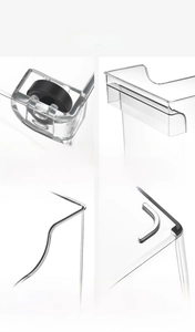 Detailed views of the transparent PET storage box with wheels and hidden handle feature