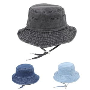 Cappello Da Pescatore In Denim Di Cotone Lavato Con Corda Antivento Regolabile Protezione Solare Vintage Outdoor Donna Uomo