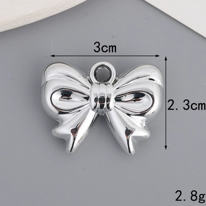 Polished silver UV bow pendant for DIY crafts, measures 3cm by 2.3cm and weighs 2.8g