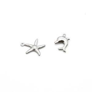 Polished silver starfish and dolphin metal charms for DIY jewelry making and necklaces