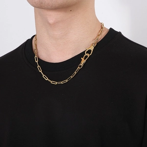 Minimalist gold square link chain necklace with double lobster clasps for men and women