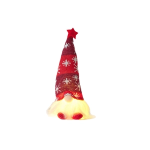 Lighted Christmas gnome ornament with red snowflake hat and glowing LED body