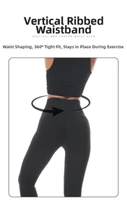 Detail of high waisted yoga pants with vertical bar thread waist head for tummy control