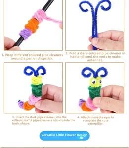 Step-by-step DIY guide for making a colorful plush caterpillar using macaron pipe cleaners