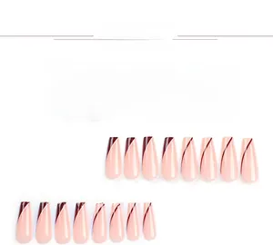 Detailed view of 24pcs nude and burgundy coffin press-on nails in various sizes