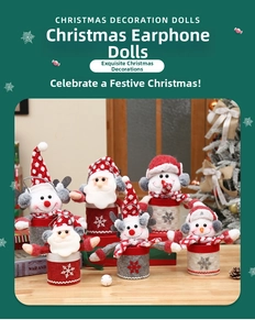 Macro detail of plush Santa and Snowman Christmas gift boxes for candy and small items