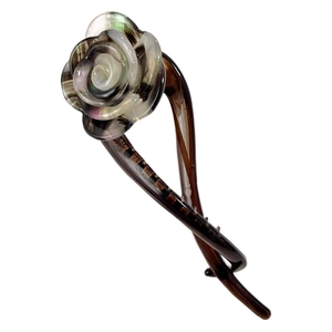 Elegant gradient acetate rose flower hair claw clip with twisted design and translucent finish