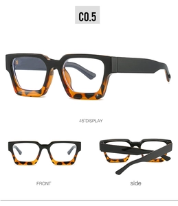 Detailed multi-angle view of retro square tortoiseshell mixed color eyeglass frames