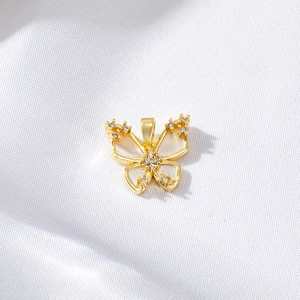 Golden butterfly pendant with white mother of pearl and cubic zirconia stones