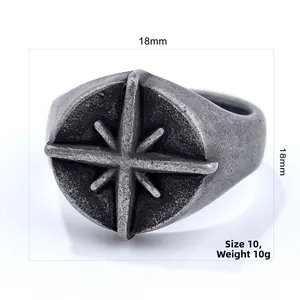 Detail view of vintage punk signet ring showing 18mm diameter and 10g weight scale